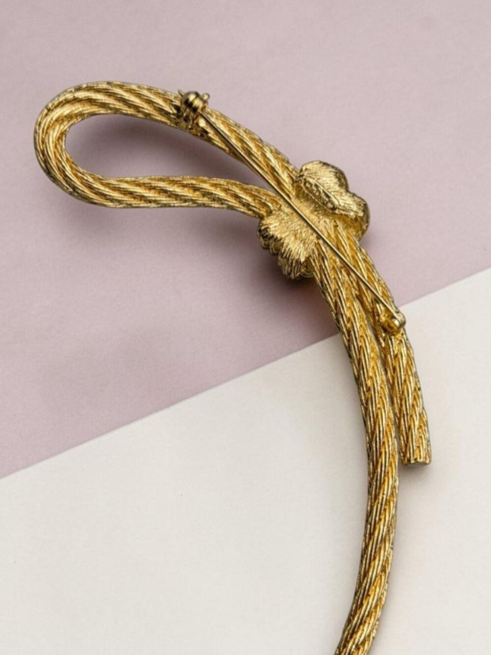 Vintage Christian Dior Gold Tone Twisted Rope Knot Statement Brooch Pin 1980s - Picture 5 of 12